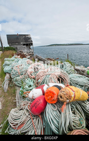 Fischernetze im Dorf Westport, Brier Island. Nova Scotia, Kanada. Stockfoto