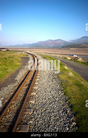 Fairbourne Gwynd Wales UK Small Gauge Steam Barmouth Eisenbahnbrücke Stockfoto