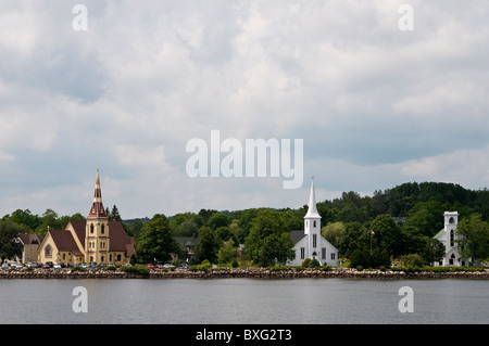 Nova Scotia, Kanada. Kirchen in Mahone Bay. Nova Scotia, Kanada. Stockfoto