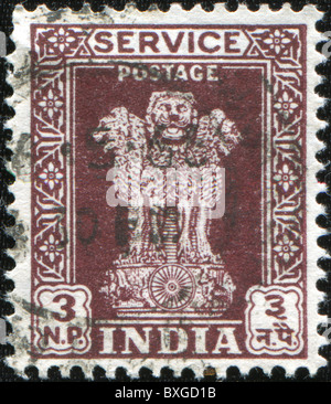 Indien - um 1950: Eine Briefmarke gedruckt in Indien zeigt Ashokan Löwen, um 1950 Stockfoto