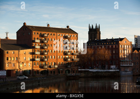Großbritannien, England, Yorkshire, Leeds, Anrufe Wharf, Riverside Häuser in der Stadt-Mitte-Wohnungen umgewandelt Stockfoto