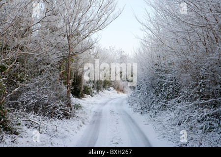 Schnee auf irischen Straßen, County Limerick, Irland 2010 Stockfoto