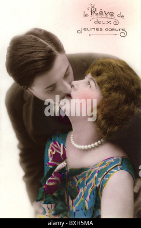 Personen, Paare, Liebespaar, Ansichtskarte, Frankreich, um 1924, Additional-Rights-Clearences-not available Stockfoto