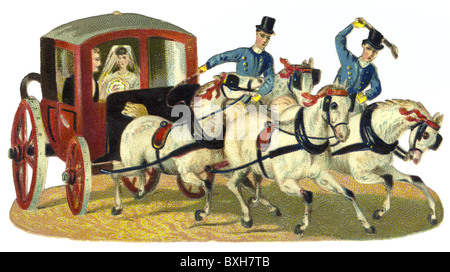 Personen, Paare, Brautpaar, Braut und Bräutigam in Hochzeitswagen, Deutschland, um 1880, zusätzliche-Rechte-Clearenzen-nicht verfügbar Stockfoto