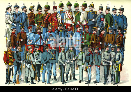 Militär, Uniformen, der österreichisch-ungarischen Armee und Marine, Deutsches Reich, Lithographie, um 1902, Zusatzrechte-Clearences-nicht vorhanden Stockfoto