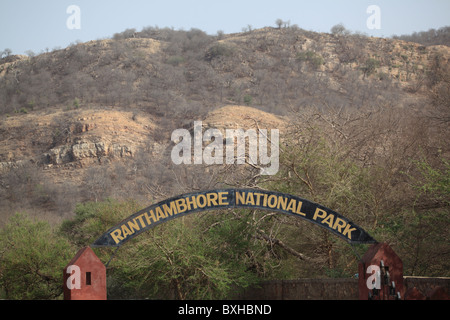 Eingang, Ranthambhore National Park, Rajasthan, Indien, Asien Stockfoto