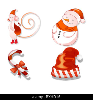 Reihe von verschiedenen Weihnachts-Icons auf weißem Hintergrund Stockfoto