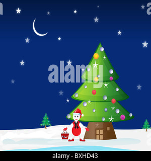Neujahr Grußkarte mit einem glücklich Schneemann Stockfoto