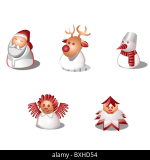 Reihe von verschiedenen Weihnachts-Icons auf weißem Hintergrund Stockfoto