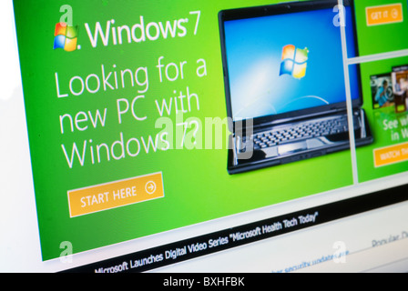 Werbung für Windows 7 auf Microsofts website Stockfoto