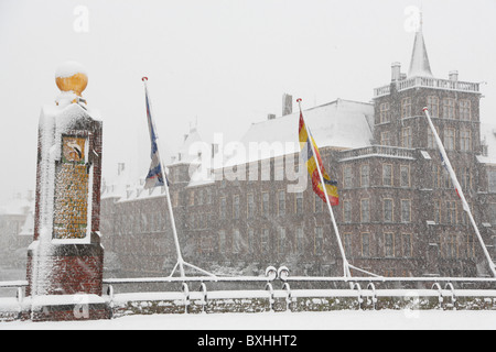 Niederländischen Parlament Binnenhof, Winter Schnee, den Haag, Niederlande, Holland, Europa Stockfoto