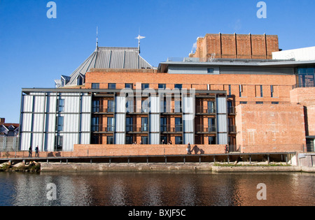 Neue Royal Shakespeare und Swan Theater und Fluß Avon in Stratford-upon-Avon, Warwickshire, England, UK Stockfoto