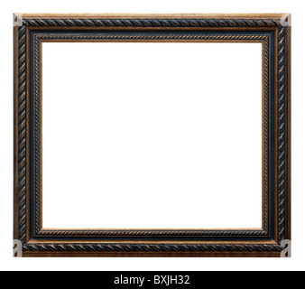 Hölzerne Foto Frame goldenen Vintage (isoliert mit Clipping-Pfad) Stockfoto