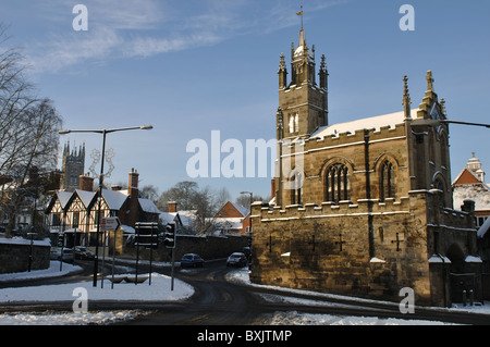 Eastgate im Winter, Warwick, Warwickshire, UK Stockfoto