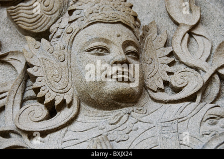 Geschnitzte Steinreliefs am Po Lin Kloster in Ngong Ping Lantau Insel Hong Kong China Stockfoto