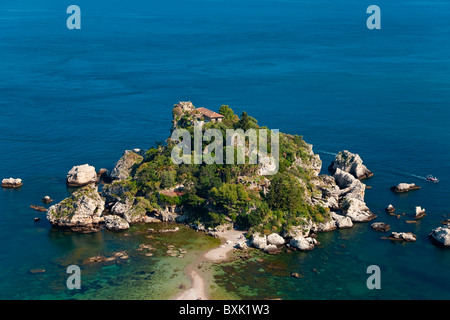 Blick auf die Insel Isola Bella, Taormina, Sizilien, Italien Stockfoto