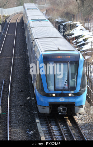 U-Bahn-Zug kommend in Richtung der Kamera. Stockfoto