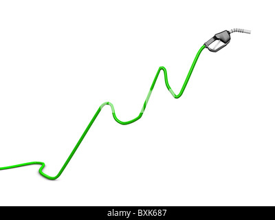Öl Preis Anstieg Konzept Diagrammbild, isoliert auf weißem Hintergrund. Stockfoto