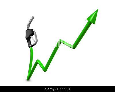 Öl Preis Anstieg Konzept Diagrammbild, isoliert auf weißem Hintergrund. Stockfoto