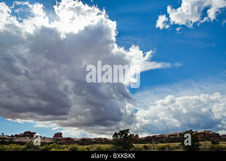 Großen Regen Wolken overhead im Canyonlands National Park, Utah, USA. Stockfoto