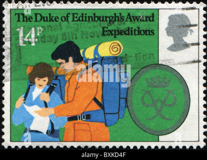 Vereinigtes Königreich - ca. 1981: Ein britischer verwendet Briefmarke Darstellung der Duke of Edinburgh Award Expedition, ca. 1981 Stockfoto