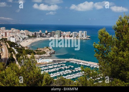 Marina und Sandy Beach, Oropesa del Mar, Castellon, Spanien Stockfoto