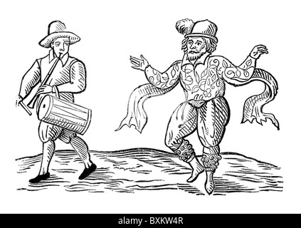 William Kemp tanzen die Morris von Kemp "neun Daies Wonder", 1600; Schwarz und weiß-Abbildung; Stockfoto