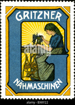 Werbung, Haushaltsgeräte / Haushaltswaren, Gritzner Nähmaschinen, Plakatstempel, um 1913, Zusatz-Rights-Clearences-nicht vorhanden Stockfoto