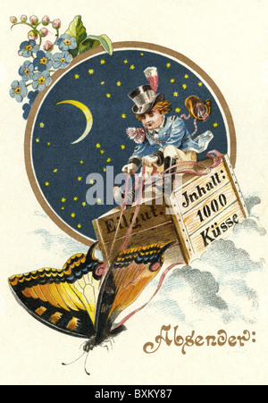 Kitsch / Souvenir, Postillion fliegen mit Schmetterling, Lithographie, Österreich, 1919, Zusatz-Rights-Clearences-not available Stockfoto