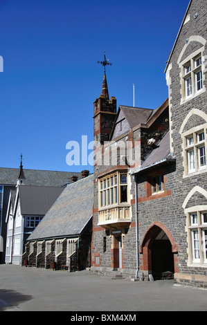 Die große Schule und Hase Memorial Library auf Viereck, Christ's College, Rolleston Avenue, Christchurch, Canterbury, South Island, Neuseeland Stockfoto