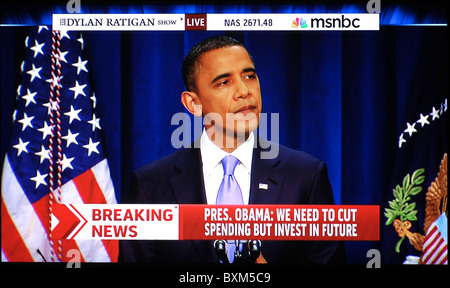 US-Präsident Barack Obama hält eine live-Pressekonferenz im Fernsehen Stockfoto