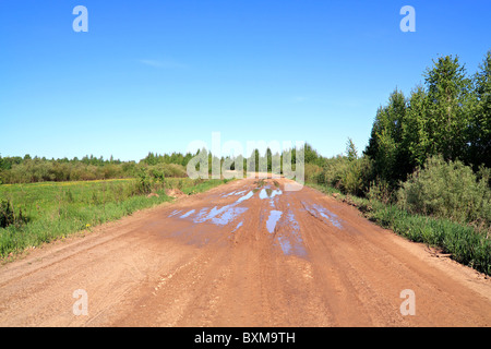 Pfützen auf Landstraße Stockfoto