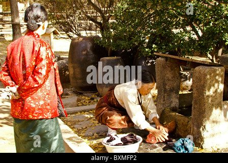 Frau, Wäsche waschen, Korean Folk Village, South Korea Stockfoto