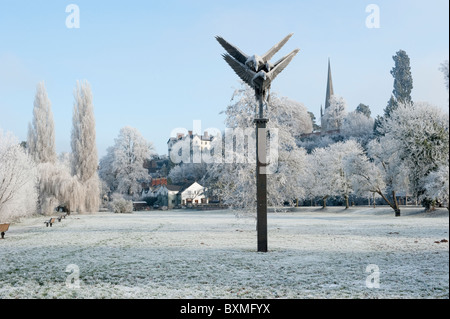 Winter am Flussufer bei Ross-on-Wye Stockfoto