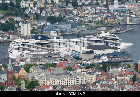 Blick vom Berg Fløyen in Bergen. Stockfoto