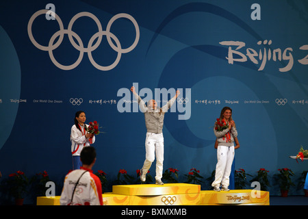 Goldmedaillengewinnerin Einzelfolienfinale der Frauen Beijing Olympic Fencer Italienische Maria Valentina Vezzall, Olympische Spiele, Peking, China Stockfoto