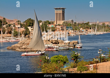 Ägypten Assuan Fluss Nil Hotel Stockfoto