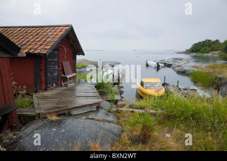 Kleinen Hafen auf der Insel Svartloga in der "Archipel von Stockholm", Schweden. Stockfoto