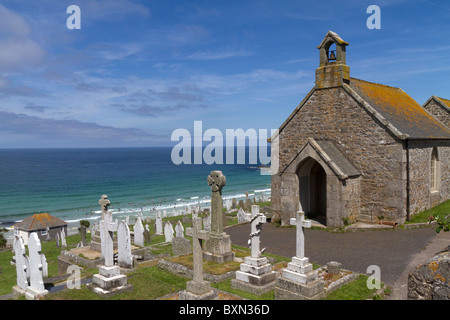 Grabsteine und Denkmäler am Barnoon Friedhof, St. Ives, Cornwall, UK, United Kindom... Stockfoto