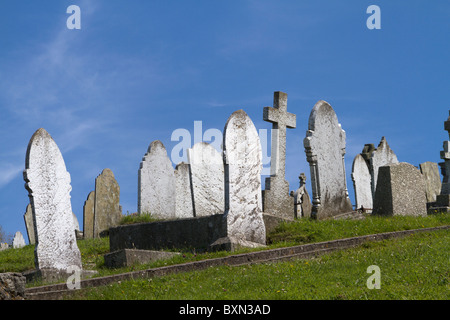 Grabsteine und Denkmäler am Barnoon Friedhof, St. Ives, Cornwall, UK, United Kindom... Stockfoto