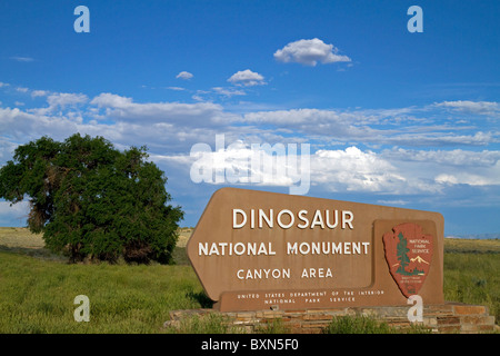 Dinosaur National Monument Canyon Gebiet Zeichen in Moffat County, Utah. Stockfoto