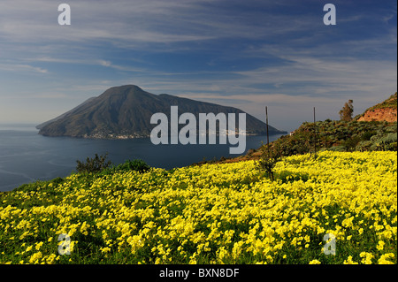 Insel Salina von der Küste von Lipari aus gesehen Stockfoto