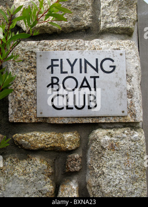 Zeichen für das Flugboot Club Tresco Isle of Scilly Cornwall UK Stockfoto