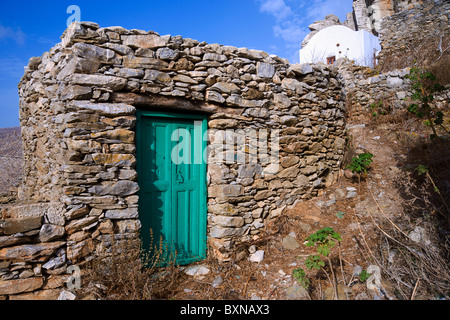 Kleines Haus aus Stein im Dorf von Hora, auf den griechischen Kykladen Insel Amorgos. Stockfoto
