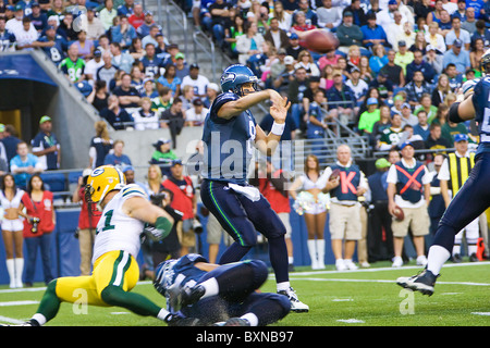 NFL-Football-teams der Seattle Seahawks spielen Grüne Bucht-Verpacker Stockfoto