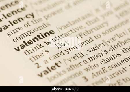 Bild des Wortes Valentine in den Text des Buches Stockfoto