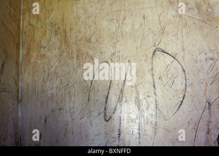 Original American Civil War Soldat Graffiti an den Innenwänden der ersten Etage des historischen Blenheim, Fairfax, Virginia. Stockfoto