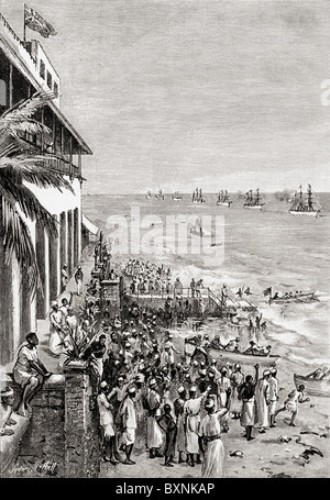 Henry Morton Stanleys Emin Pascha Relief Expedition von 1886-1889, nach Sansibar zurück. Stockfoto