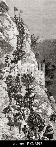 Sir Henry Morton Stanleys Expedition Klettern im Tal Ankori während seiner Emin Pascha Relief Expedition in Afrika 1889 Stockfoto