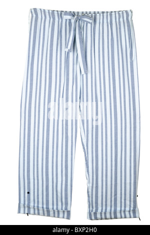 Damen blau gestreift geknöpfte Turnup Beine Pyjama Böden Stockfoto